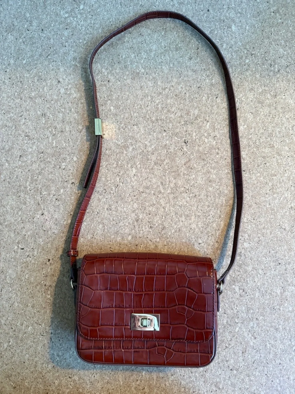 J Crew Edie Classic Croc-Embossed Leather Crossbody Bag in Deep Brown NWT - Picture 2 of 7